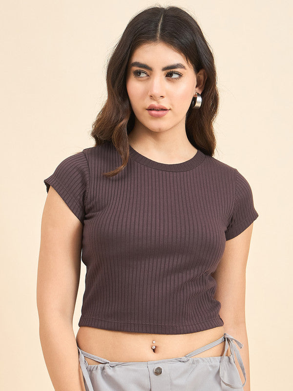 Women Brown Short Sleeve Tank Top