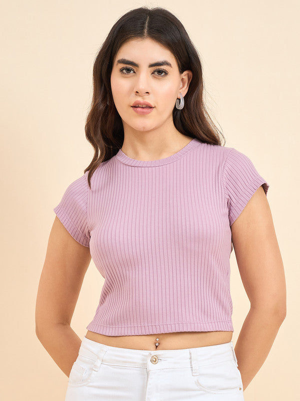 Women Lavender Short Sleeve Tank Top