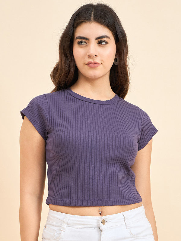 Women Purple Short Sleeve Tank Top