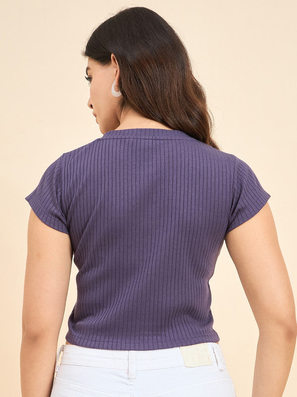 Women Purple Short Sleeve Tank Top