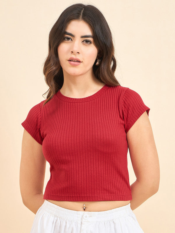 Women Red Short Sleeve Tank Top