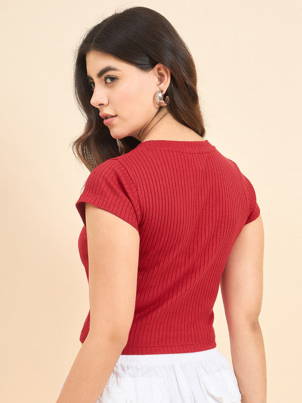 Women Red Short Sleeve Tank Top