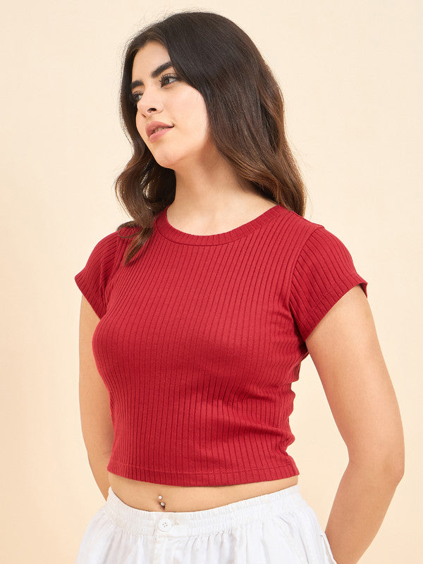 Women Red Short Sleeve Tank Top