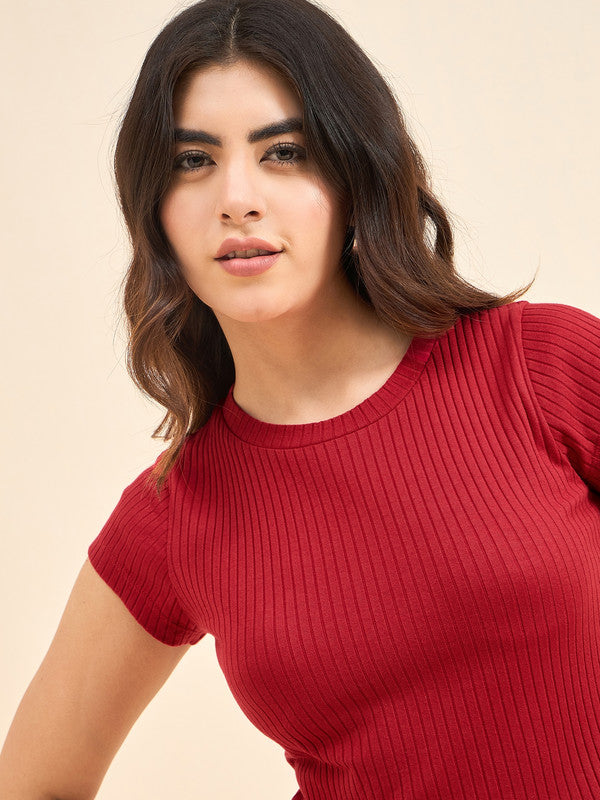Women Red Short Sleeve Tank Top
