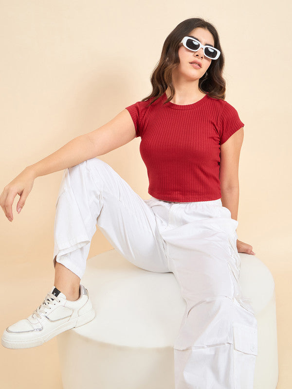Women Red Short Sleeve Tank Top
