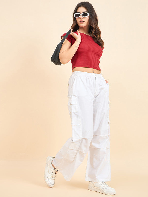 Women Red Short Sleeve Tank Top