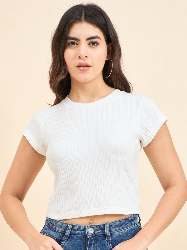 Women White Short Sleeve Tank Top