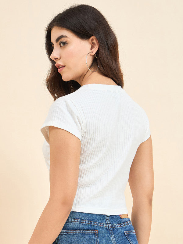 Women White Short Sleeve Tank Top