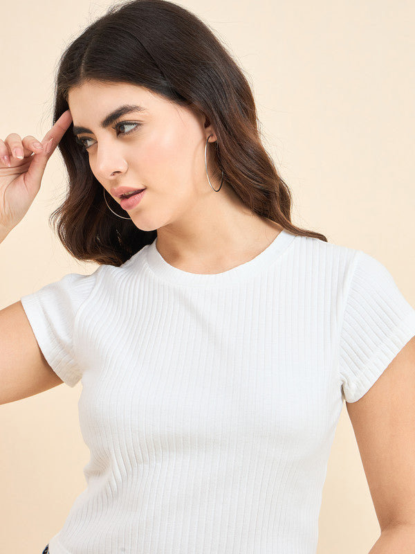 Women White Short Sleeve Tank Top