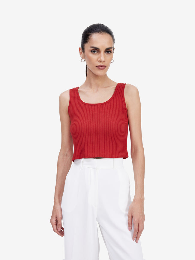Women Red Cropped Tank Top