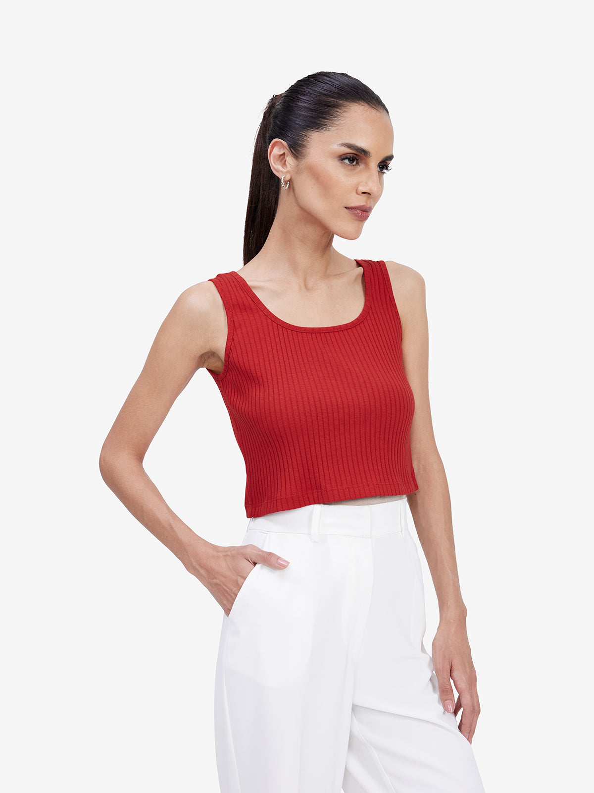 Women Red Cropped Tank Top