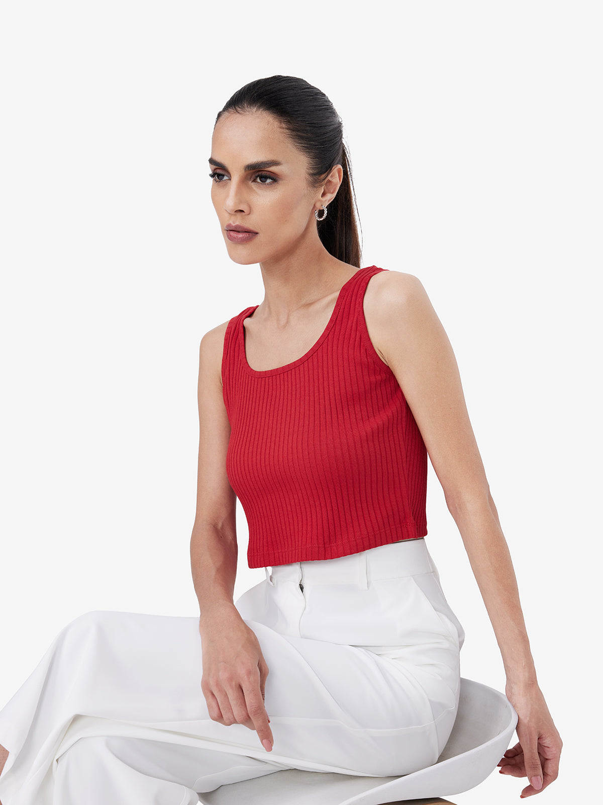 Women Red Cropped Tank Top