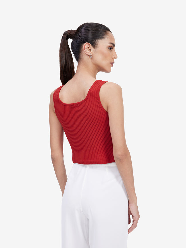Women Red Cropped Tank Top
