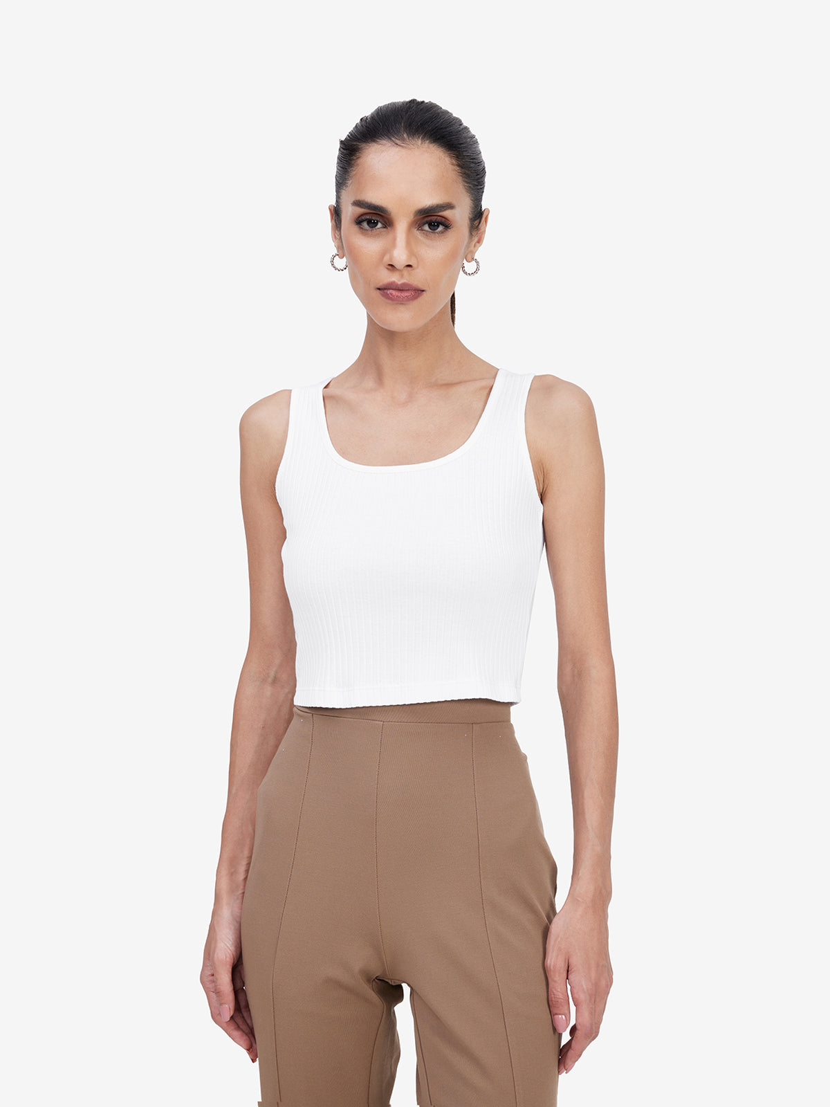 Women White Cropped Tank Top