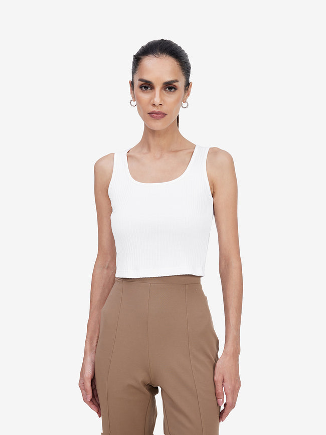 Women White Cropped Tank Top