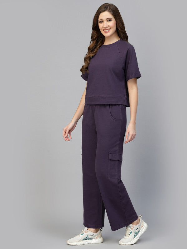 Odour Free Round Neck T-shirt With Track Pants Co Ord Set For Women