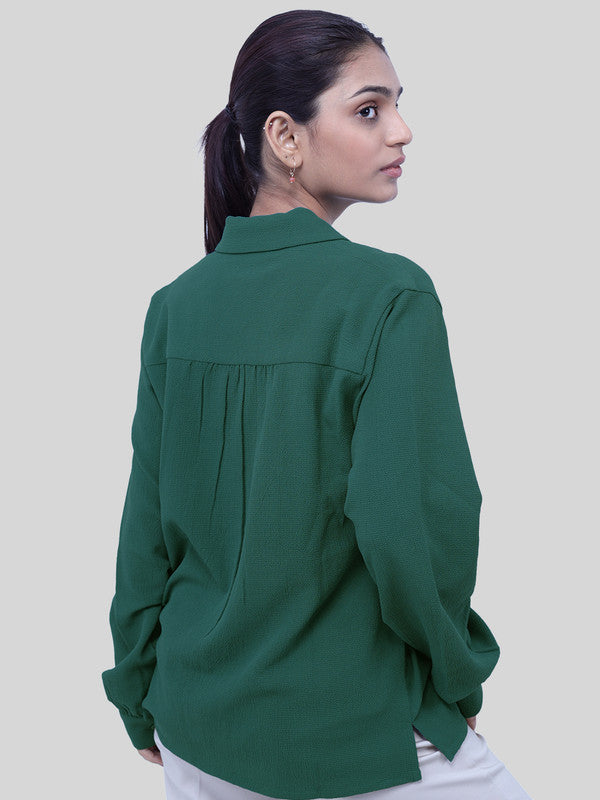 Women Teal Green Crepe Collar Shirt