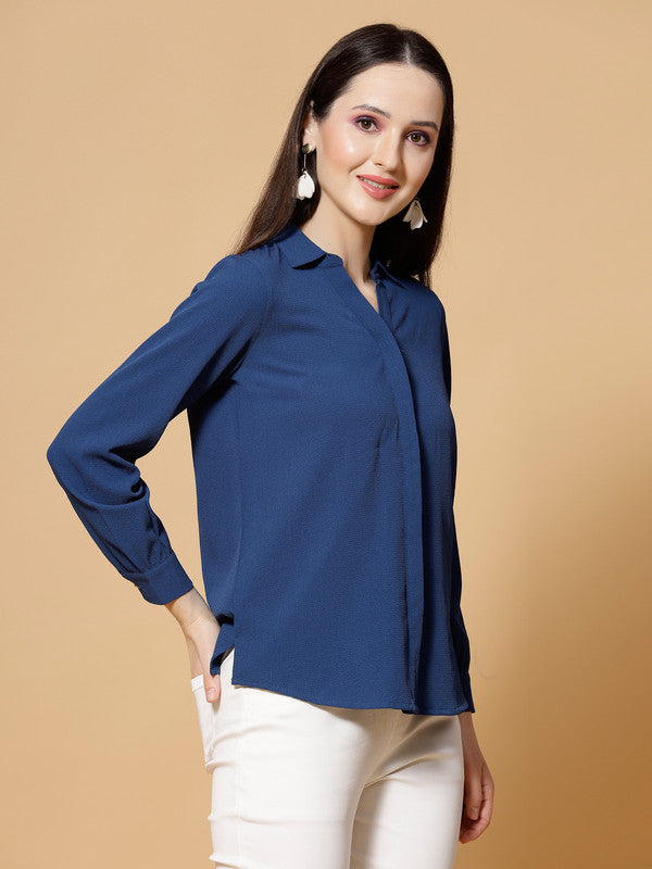 Women Blue Odour Free Spread Collar  Formal Shirt