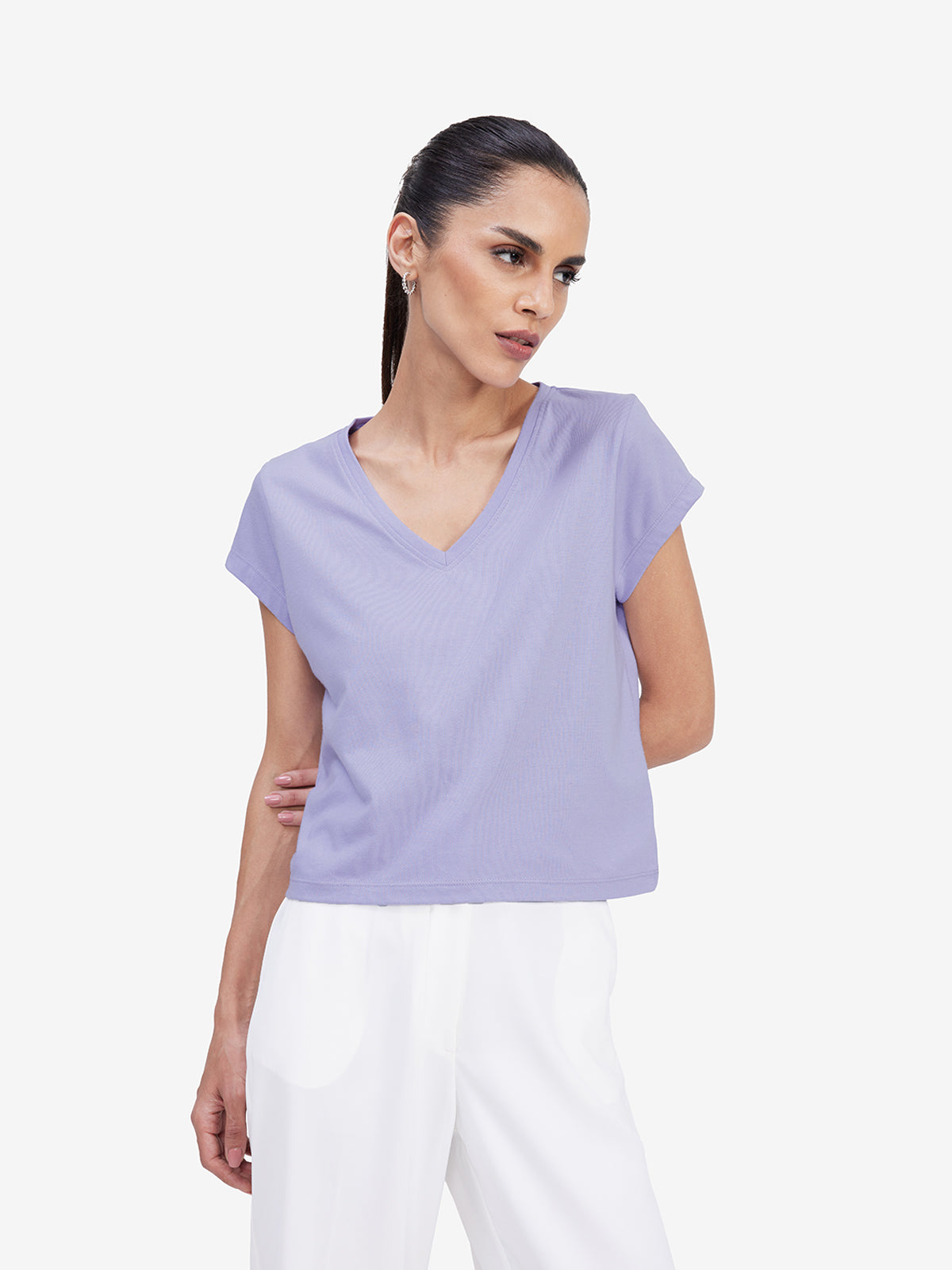 Women Lavender V-Neck T-shirt