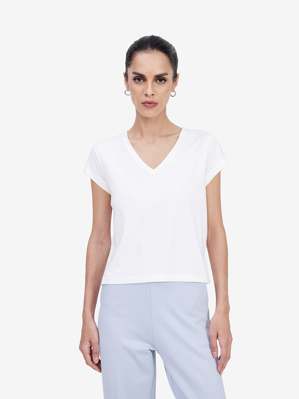 Women White V-Neck T-shirt