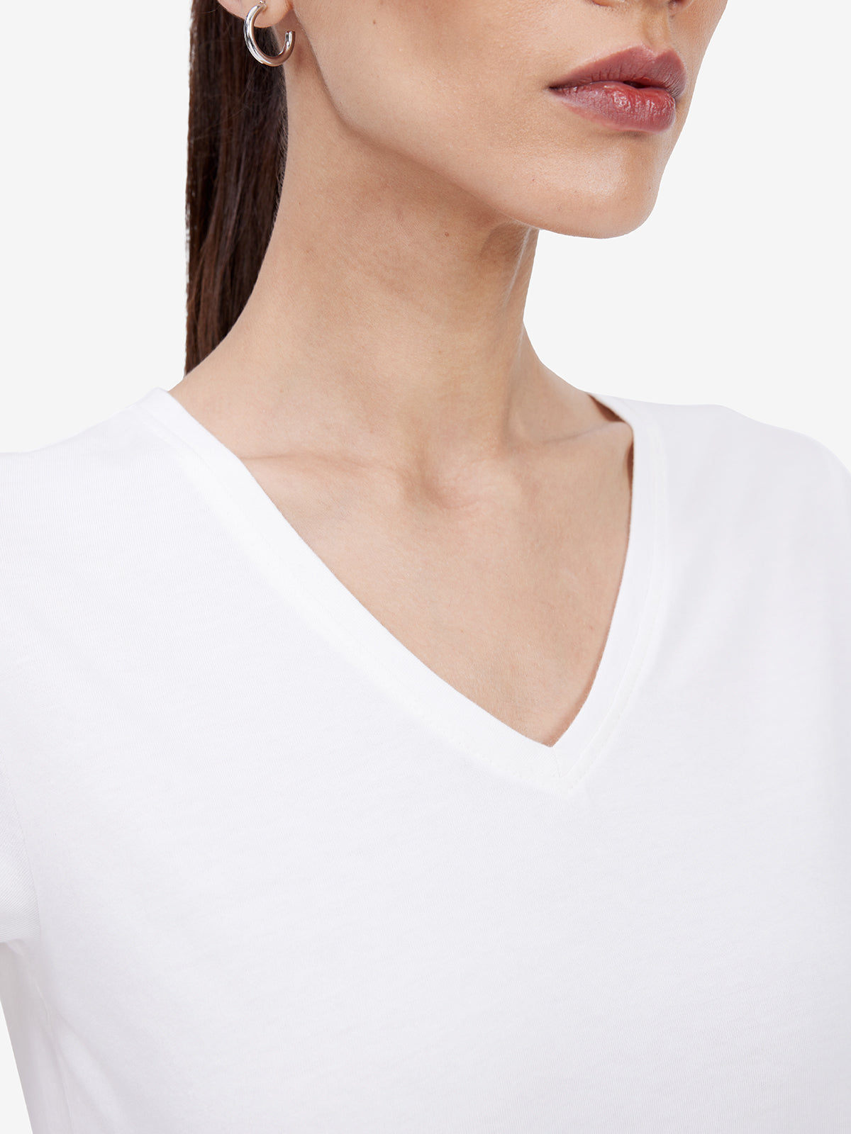 Women White V-Neck T-shirt
