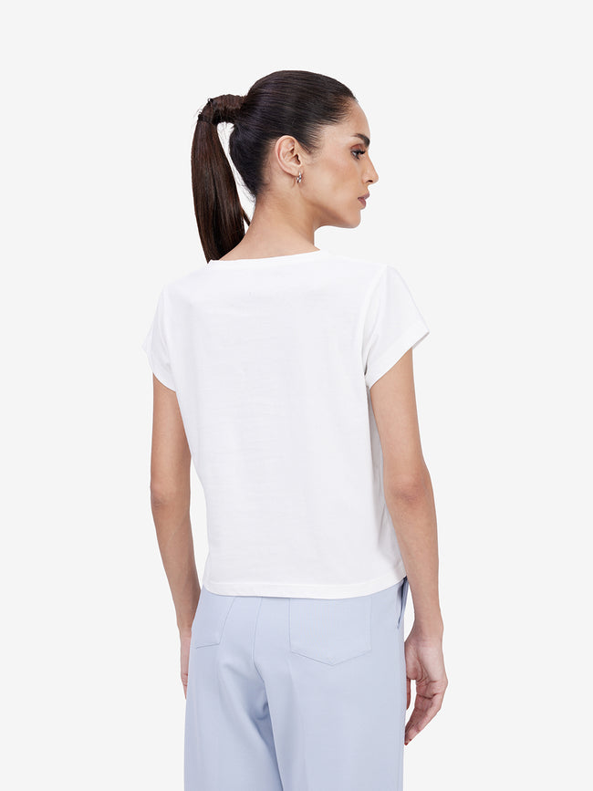 Women White V-Neck T-shirt