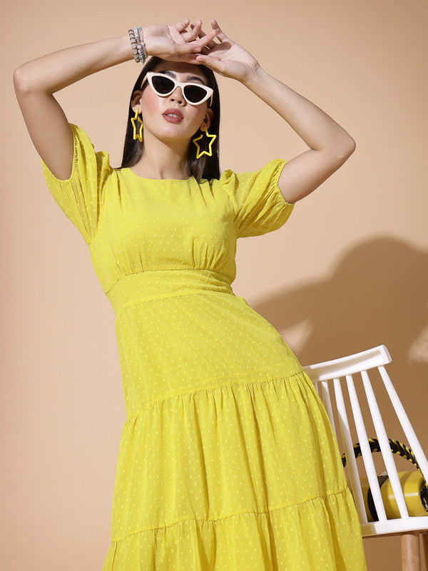 Women Round Neck Puff Sleeve Dress