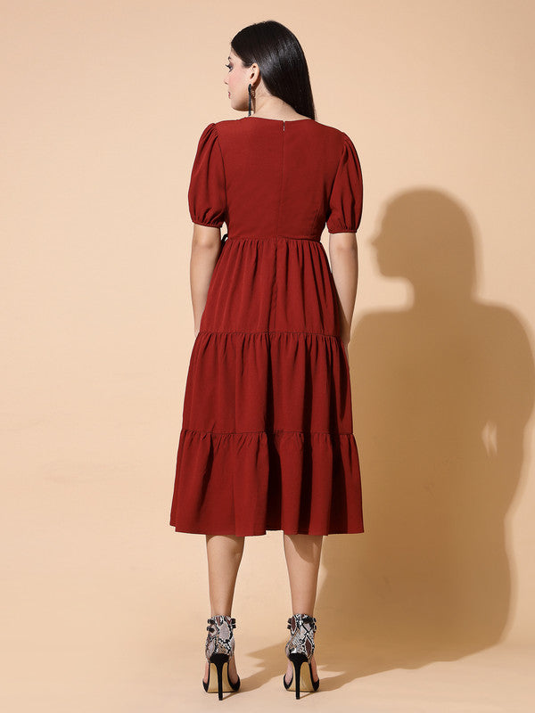 Women Rust Odour Control V Neck Midi Dress