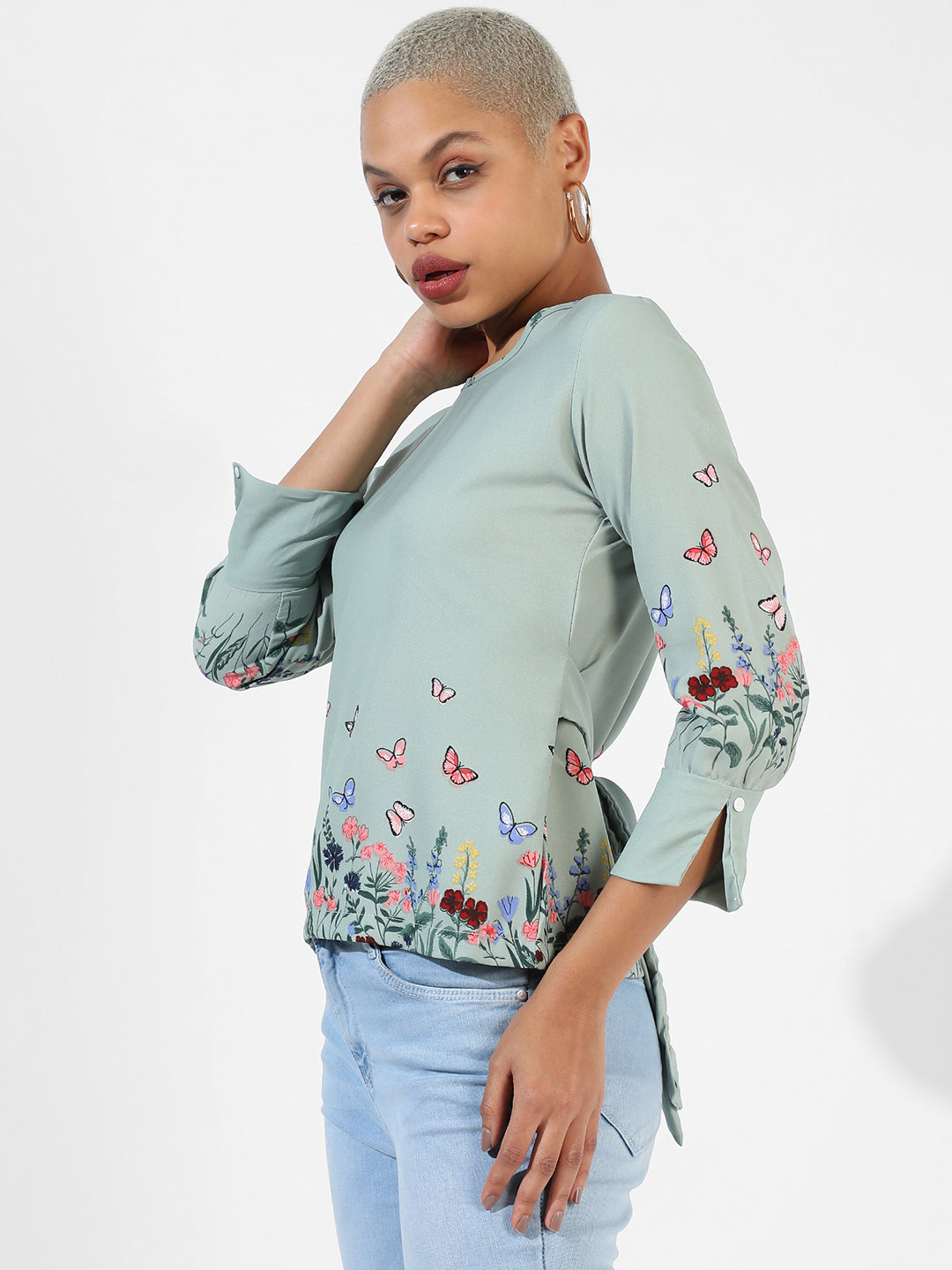 Women Green Printed Regular Fit Top