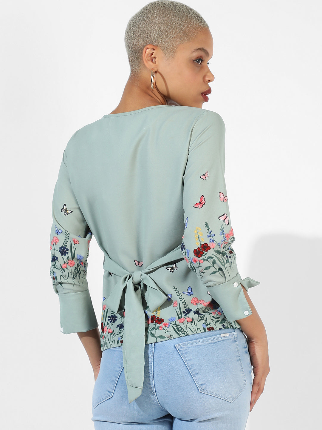 Women Green Printed Regular Fit Top