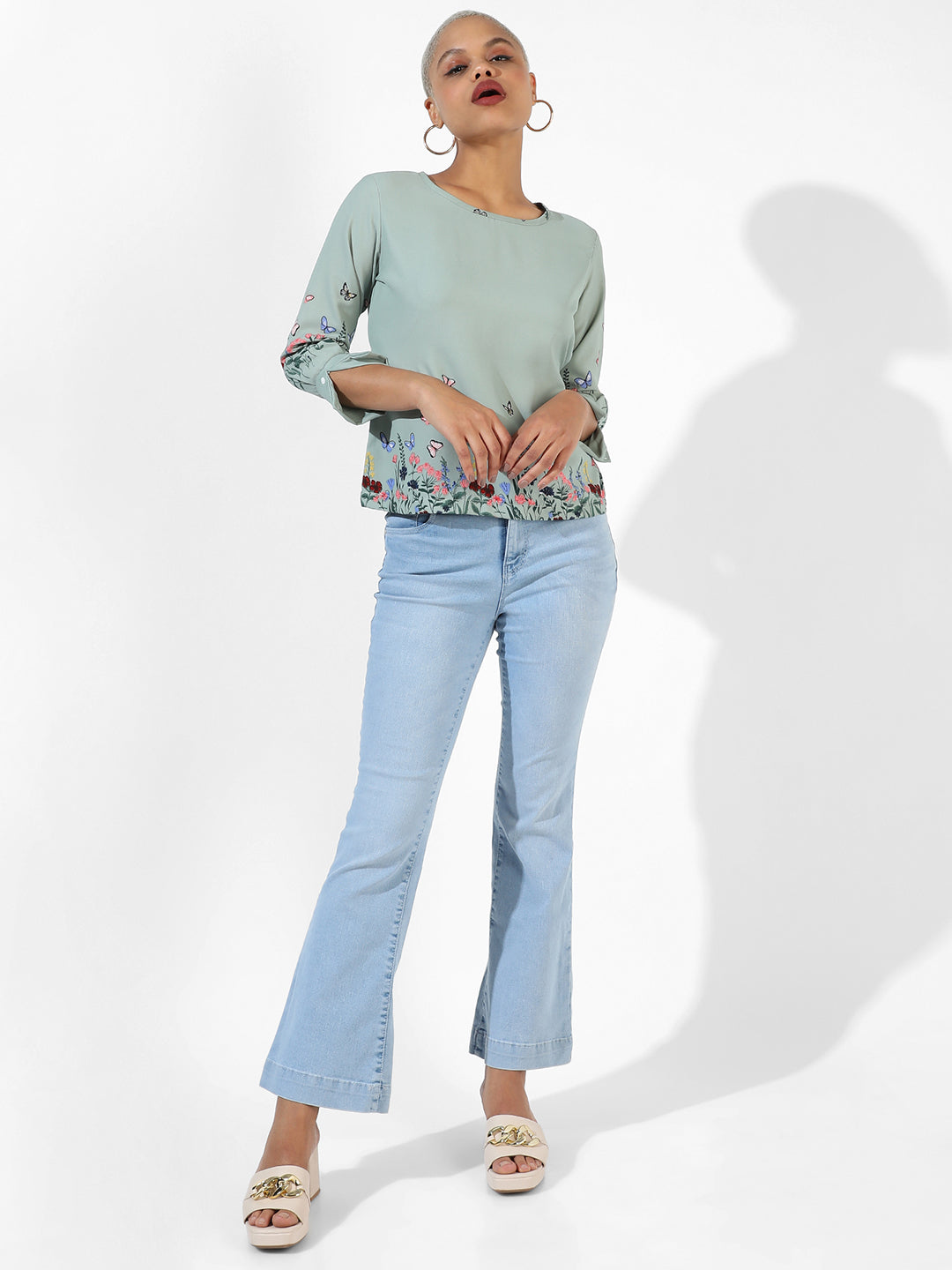 Women Green Printed Regular Fit Top
