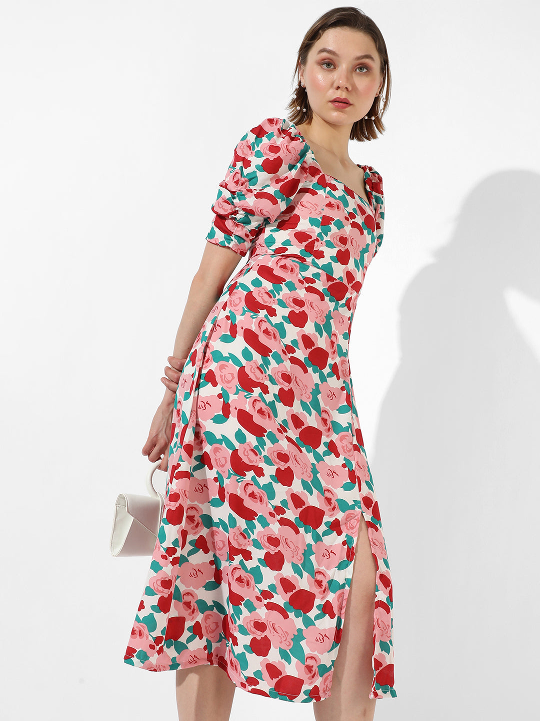 Women Red Roses Midi Dress