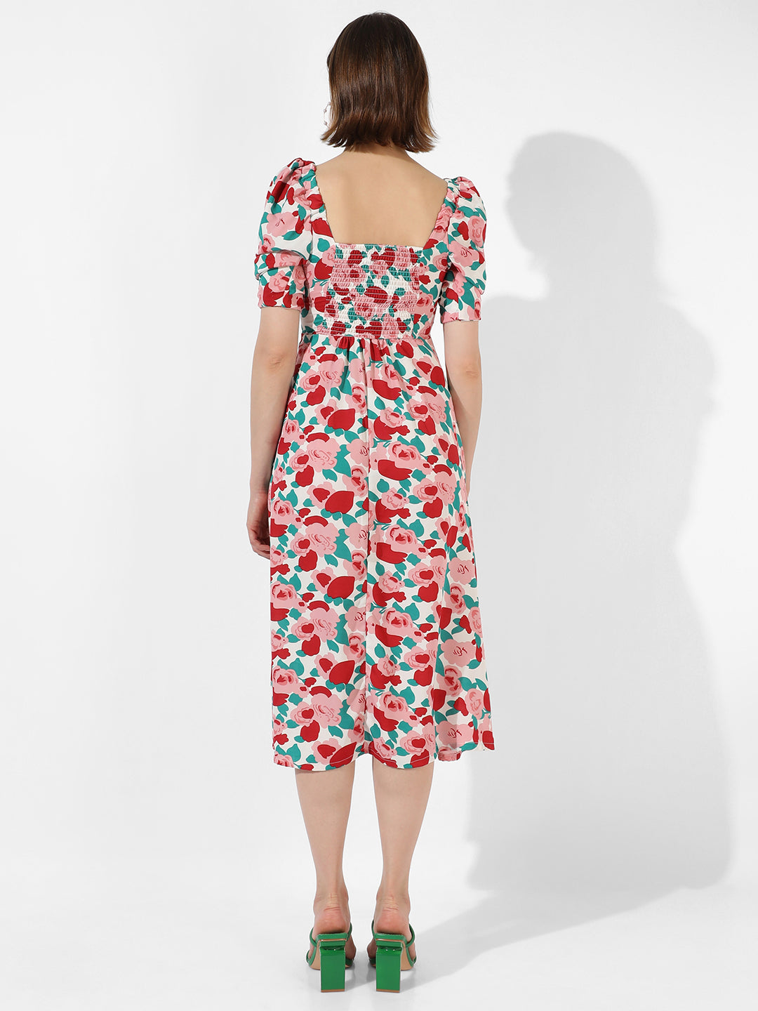 Women Red Roses Midi Dress