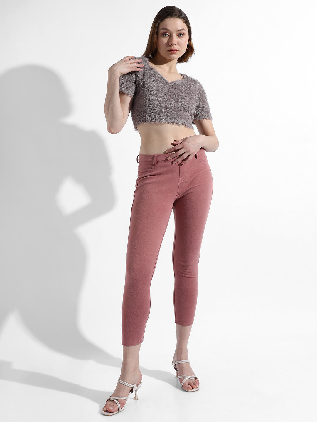 Women Grey Teddy Crop Top