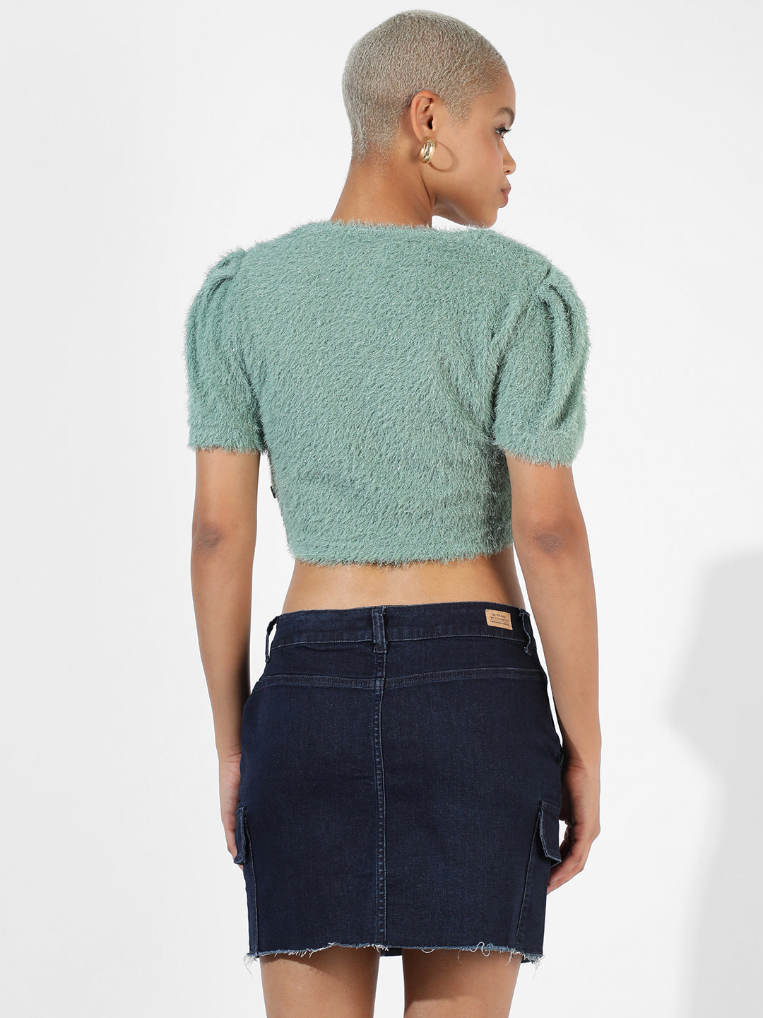 Women Green Teddy Crop Top
