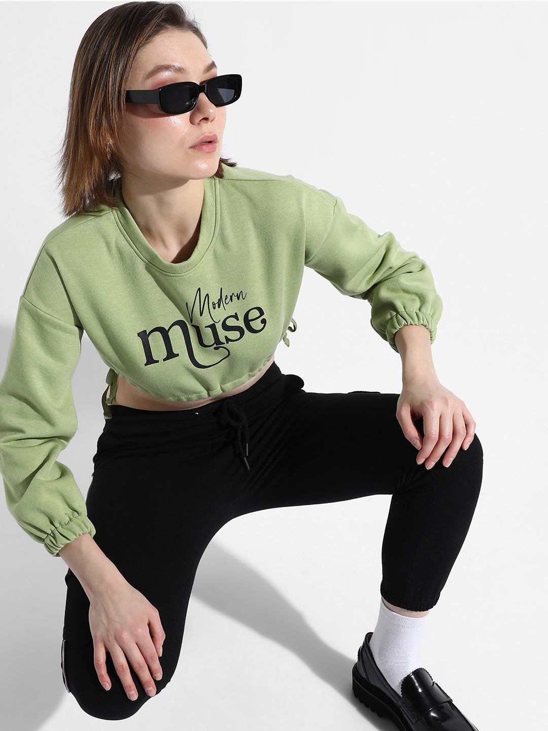 Women Green Modern Muse Crop Top
