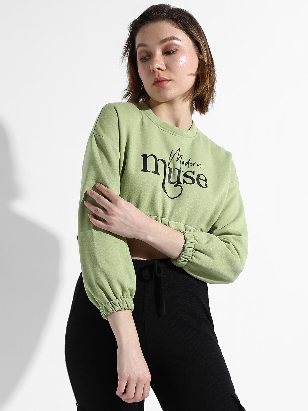 Women Green Modern Muse Crop Top