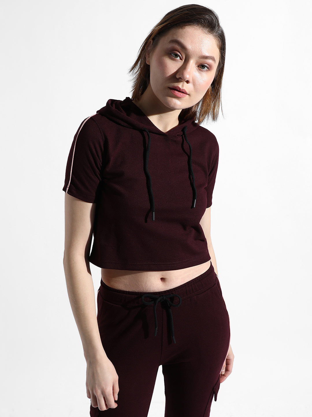 Women Red Contrast Piping Co-Ord Set