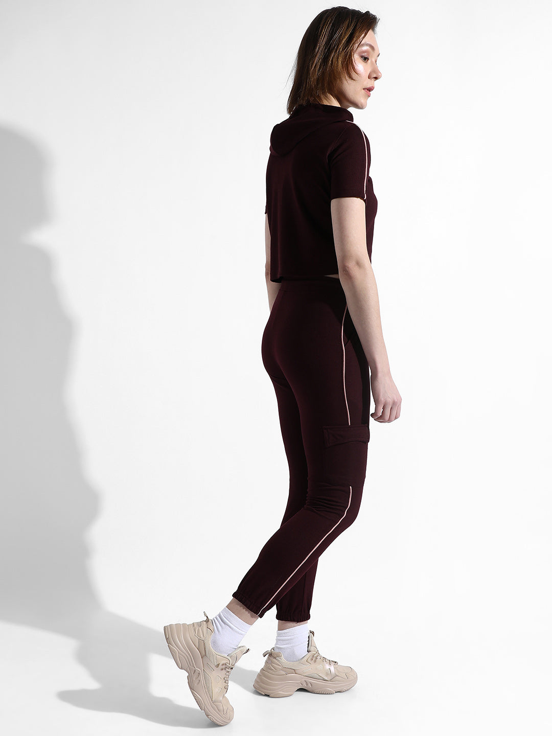 Women Red Contrast Piping Co-Ord Set