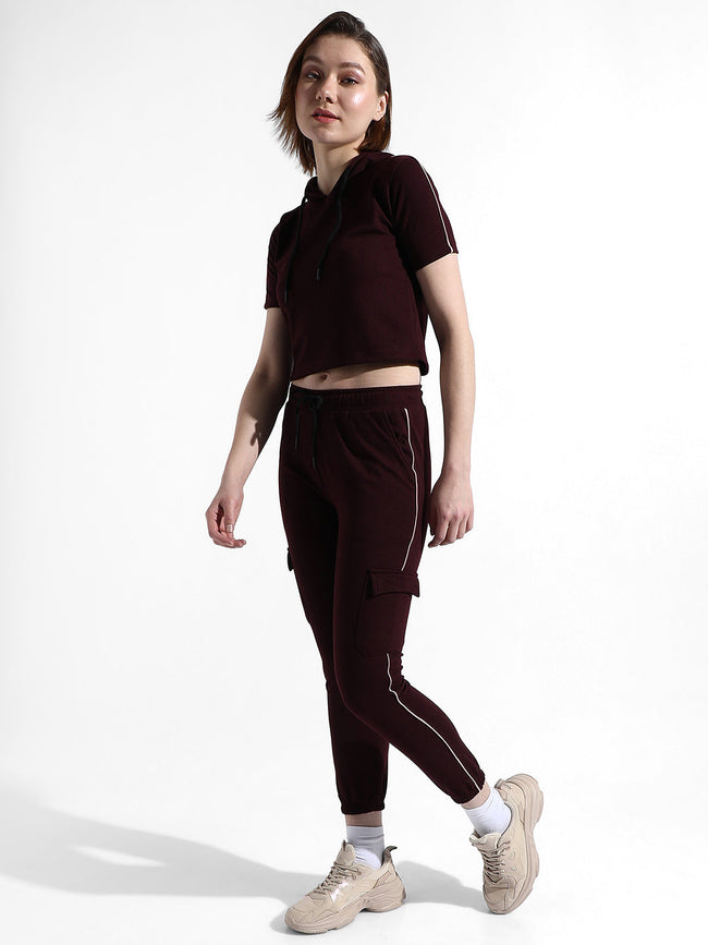 Women Red Contrast Piping Co-Ord Set