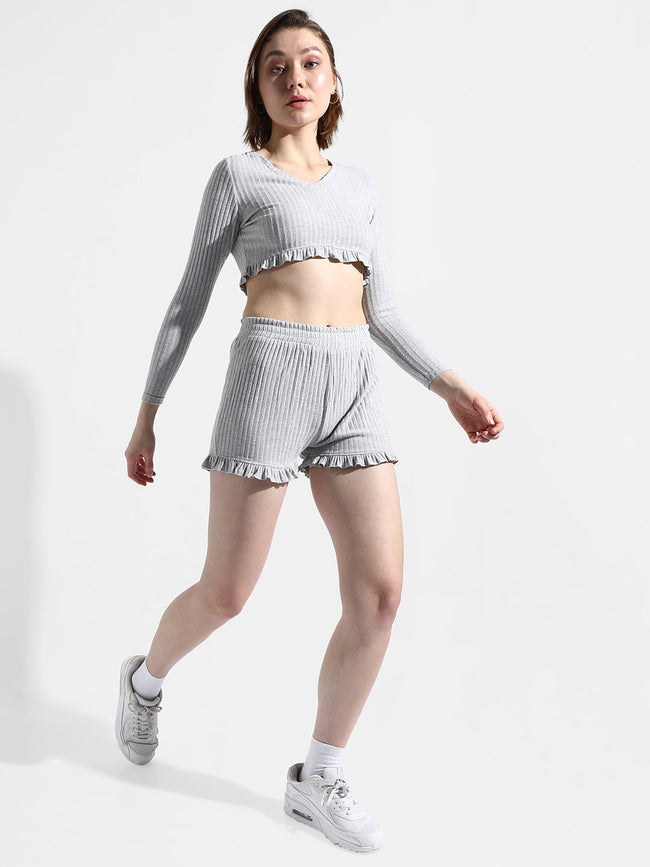 Women Grey Ribbed Co-Ord Set