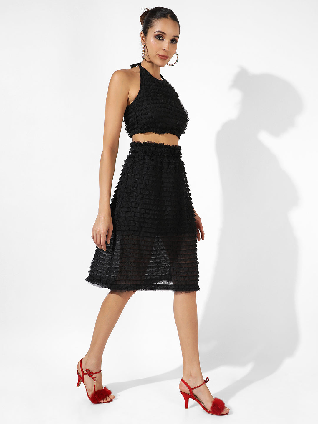 Women Black Solid Regular Fit Co-Ords Set