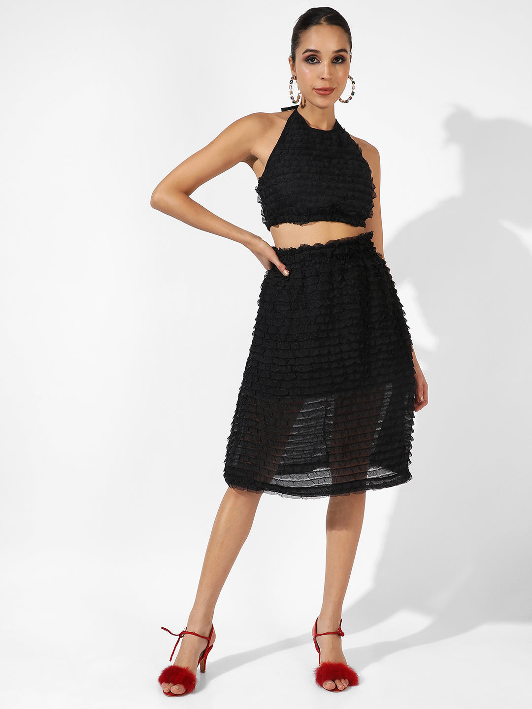 Women Black Solid Regular Fit Co-Ords Set