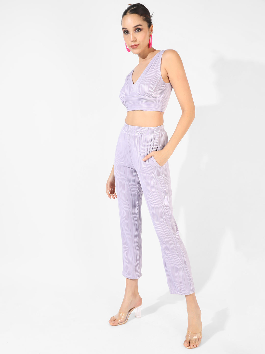 Women Purple Textured Co-Ord Set
