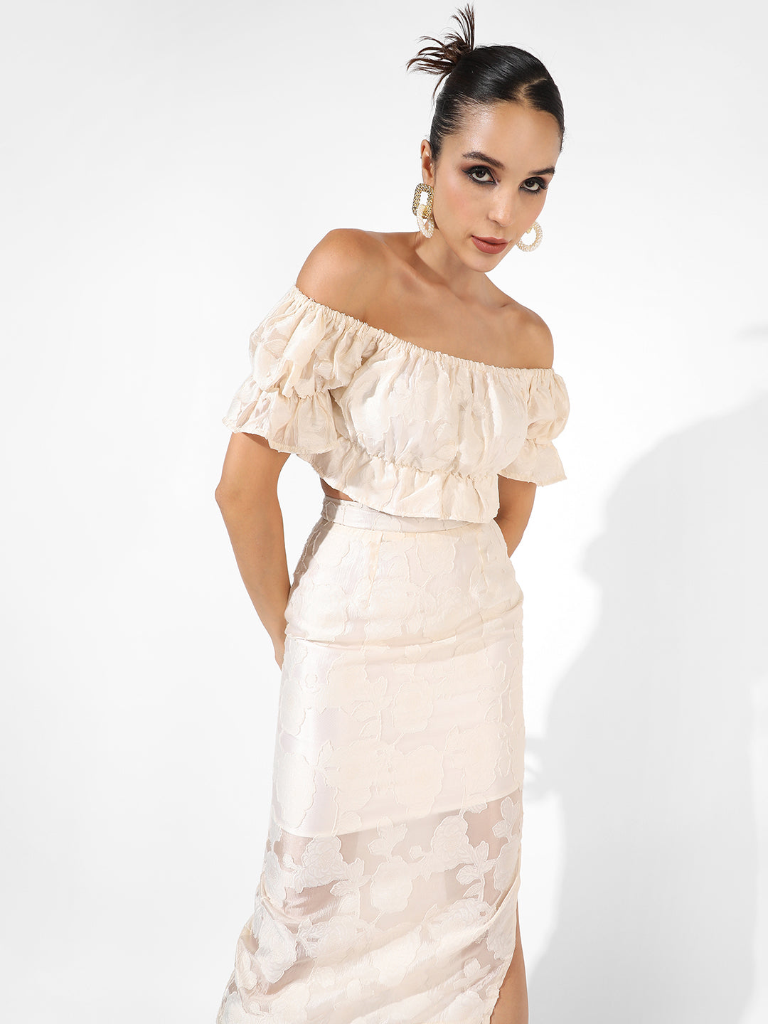 Women White Embroidered Co-Ord Set