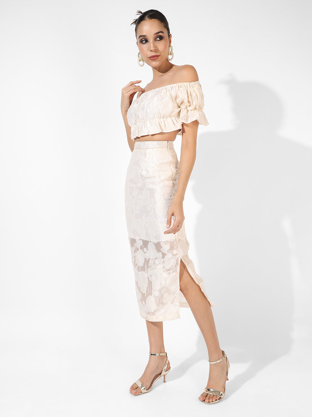 Women White Embroidered Co-Ord Set