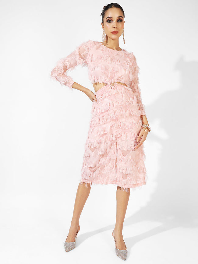 Women Pink Fringe Co-Ord Set