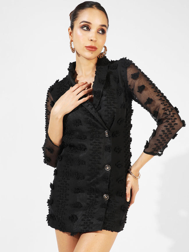 Women Black Single-Breasted Blazer Dress