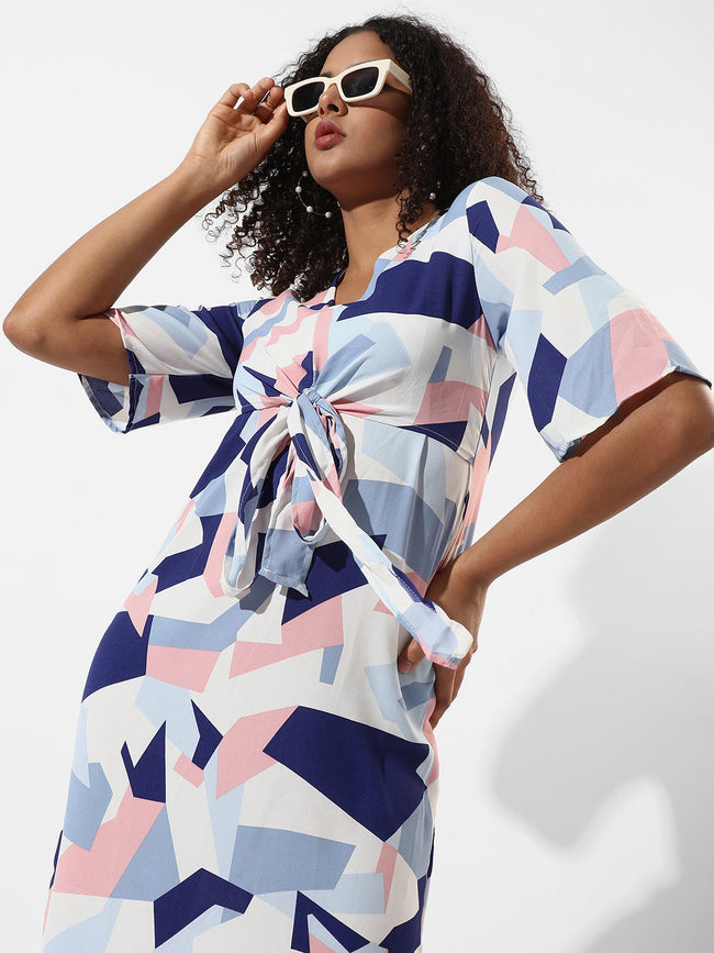 Women Multi Tie-Up Block Dress