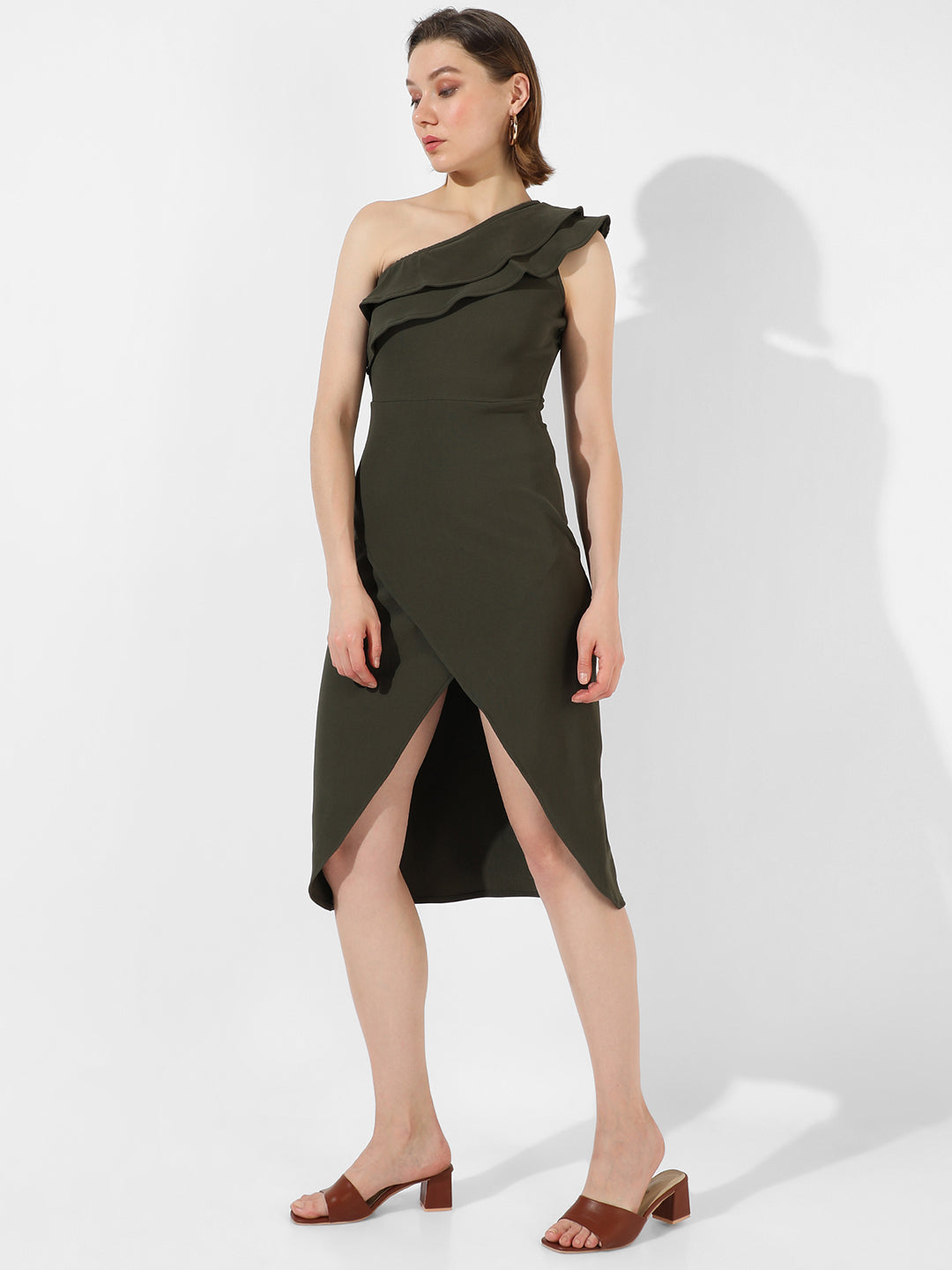 Women Green Ruffle Bodycon Dress